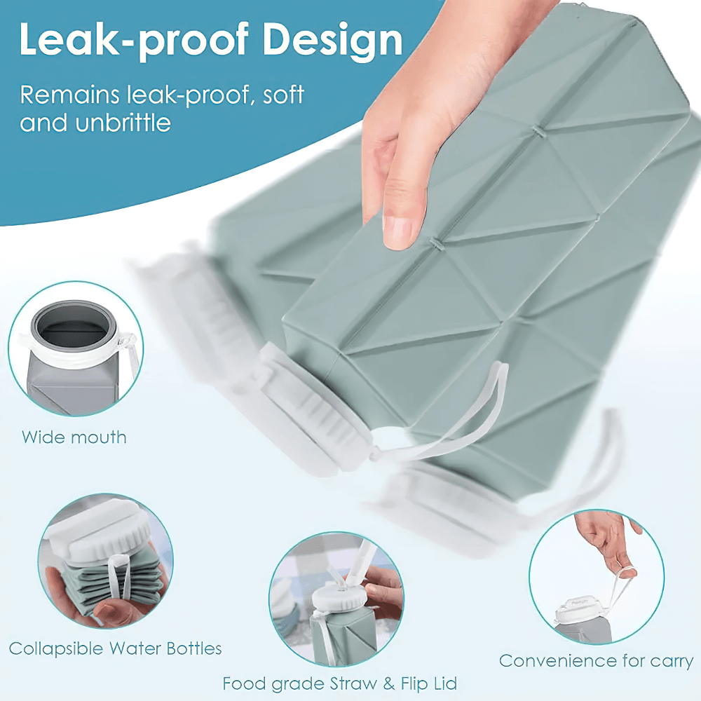 Silicone Collapsible Water Bottle for Travel - SF3483 showing its leakproof design and foldable convenience for easy carrying.